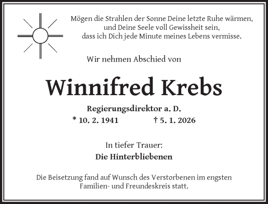 Traueranzeige von Winnifred Krebs von Neustadt/ Scheinfeld/ Uffenheim