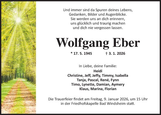 Traueranzeige von Wolfgang Eber von Neustadt/ Scheinfeld/ Uffenheim
