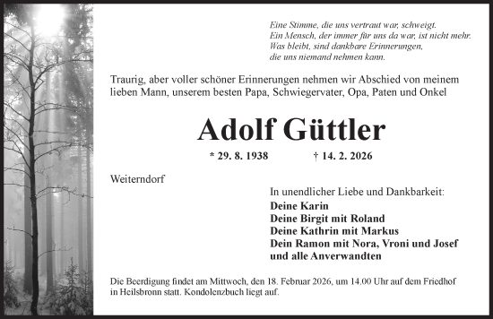 Traueranzeige von Adolf Güttler von Ansbach