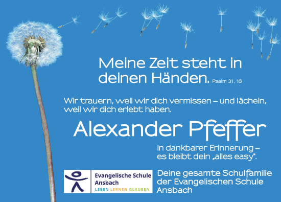 Traueranzeige von Alexander Pfeffer von Ansbach