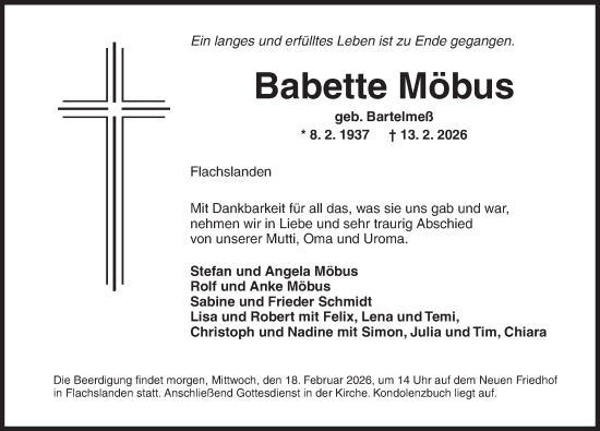 Traueranzeige von Babette Möbus von Ansbach