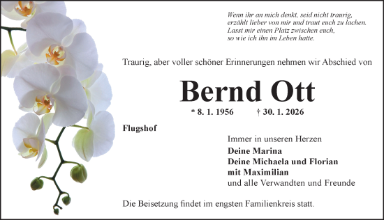 Traueranzeige von Bernd Ott von Neustadt/ Scheinfeld/ Uffenheim