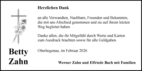 Traueranzeige von Betty Zahn von Ansbach