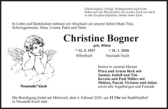 Traueranzeige von Christine Bogner von Neustadt/ Scheinfeld/ Uffenheim