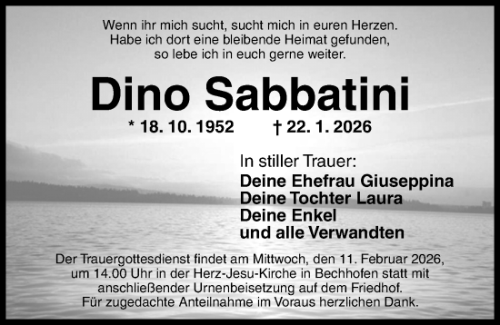 Traueranzeige von Dino Sabbatini von Dinkelsbühl/ Feuchtwangen