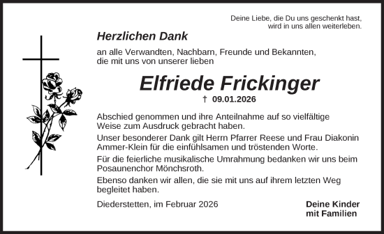 Traueranzeige von Elfriede Frickinger von Dinkelsbühl/ Feuchtwangen