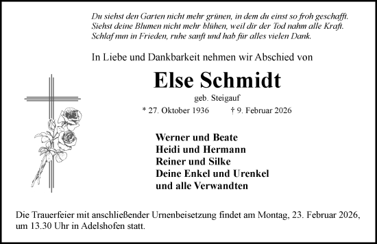 Traueranzeige von Else Schmidt von Rothenburg