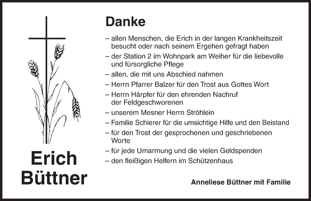  Traueranzeige für Erich Büttner vom 28.02.2026 aus Ansbach