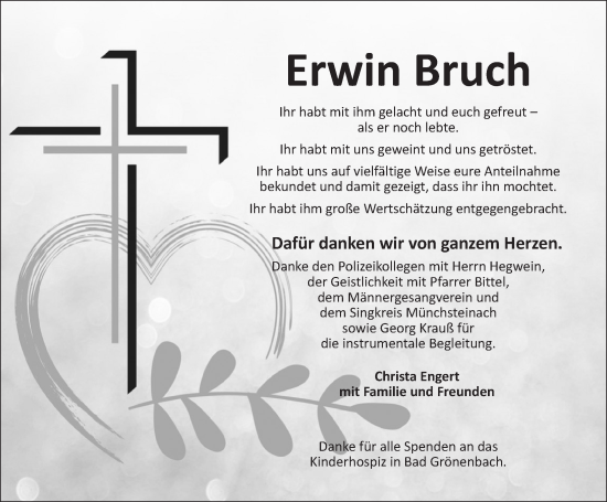 Traueranzeige von Erwin Bruch von GE