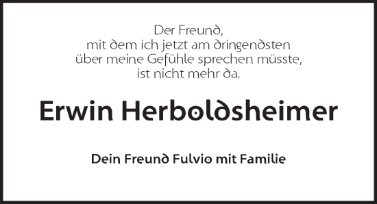 Traueranzeige von Erwin Herboldsheimer von Ansbach