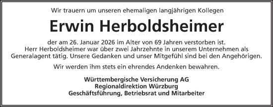 Traueranzeige von Erwin Herboldsheimer von Ansbach