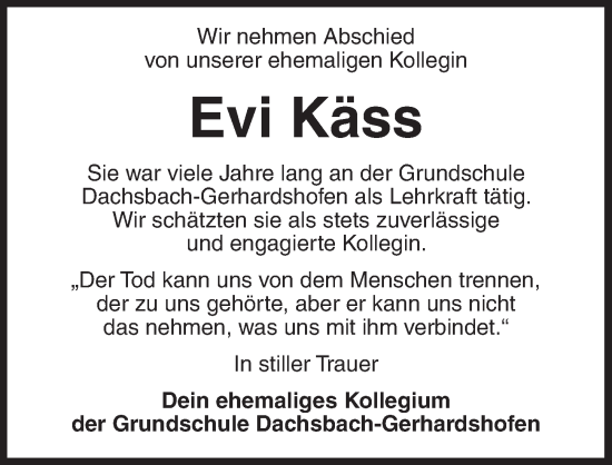 Traueranzeige von Evi Käss von Neustadt/ Scheinfeld/ Uffenheim