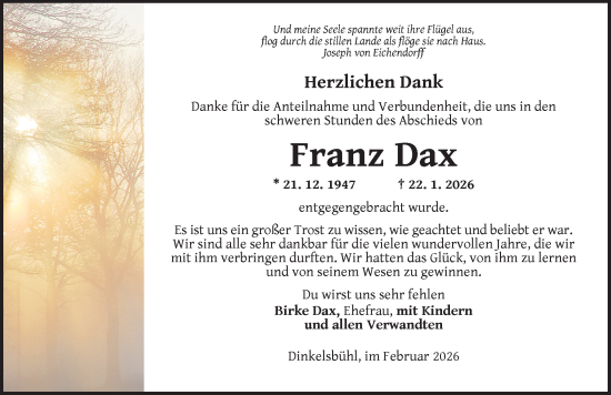 Traueranzeige von Franz Dax von Dinkelsbühl/ Feuchtwangen