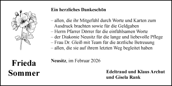 Traueranzeige von Frieda Sommer von Rothenburg