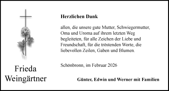 Traueranzeige von Frieda Weingärtner von Rothenburg