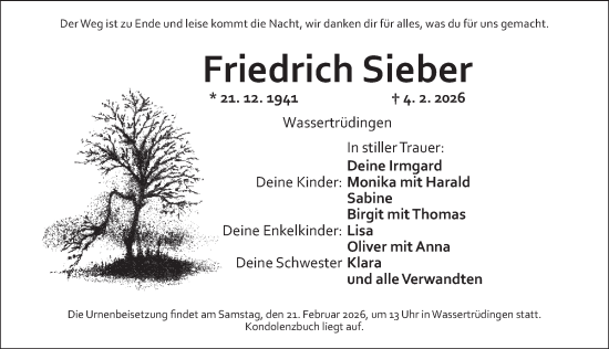 Traueranzeige von Friedrich Sieber von Dinkelsbühl/ Feuchtwangen