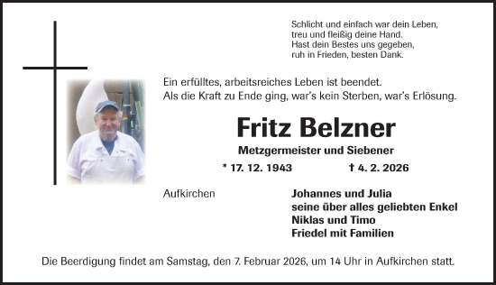 Traueranzeige von Fritz Belzner von Dinkelsbühl/ Feuchtwangen