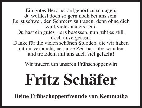 Traueranzeige von Fritz Schäfer von Dinkelsbühl/ Feuchtwangen