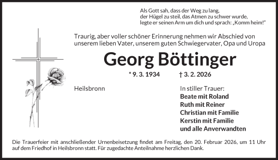 Traueranzeige von Georg Böttinger von Ansbach