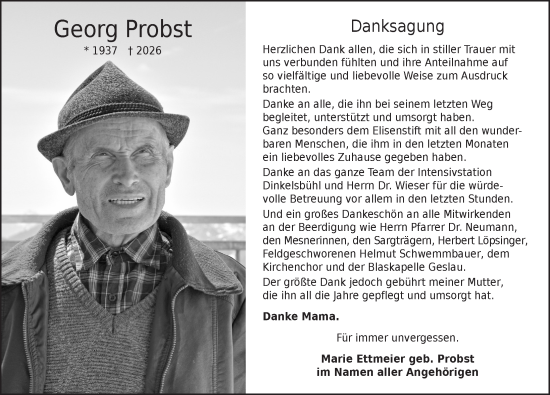 Traueranzeige von Georg Probst von Rothenburg