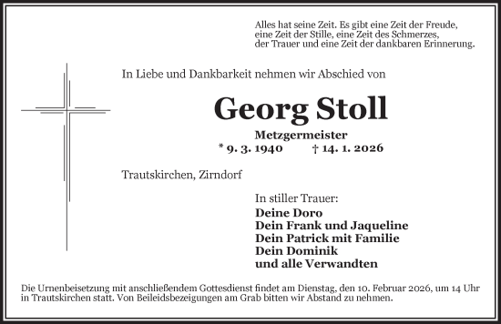 Traueranzeige von Georg Stoll von Neustadt/ Scheinfeld/ Uffenheim