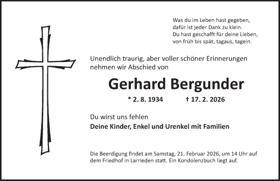 Traueranzeige von Gerhard Bergunder von Dinkelsbühl/ Feuchtwangen
