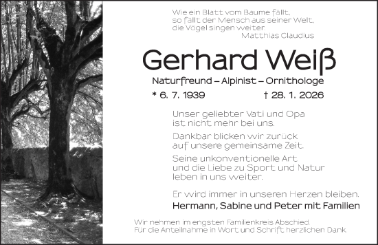 Traueranzeige von Gerhard Weiß von Neustadt/ Scheinfeld/ Uffenheim