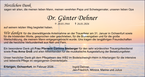 Traueranzeige von Günter Dehner von Neustadt/ Scheinfeld/ Uffenheim