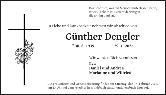 Traueranzeige von Günther Dengler von Ansbach