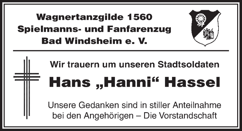  Traueranzeige für Hans Hassel vom 19.02.2026 aus Neustadt/ Scheinfeld/ Uffenheim