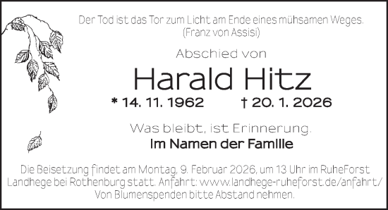 Traueranzeige von Harald Hitz von GE