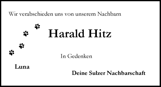 Traueranzeige von Harald Hitz von Rothenburg