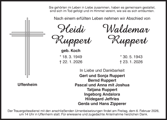 Traueranzeige von Heidi Ruppert von Neustadt/ Scheinfeld/ Uffenheim