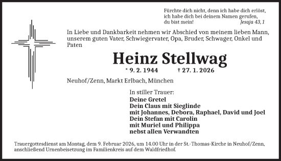 Traueranzeige von Heinz Stellwag von Neustadt/ Scheinfeld/ Uffenheim