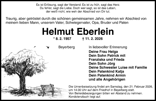 Traueranzeige von Helmut Eberlein von Dinkelsbühl/ Feuchtwangen