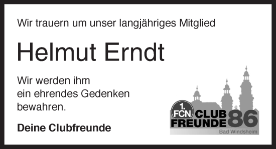 Traueranzeige von Helmut Erndt von Neustadt/ Scheinfeld/ Uffenheim
