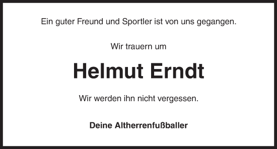 Traueranzeige von Helmut Erndt von Neustadt/ Scheinfeld/ Uffenheim