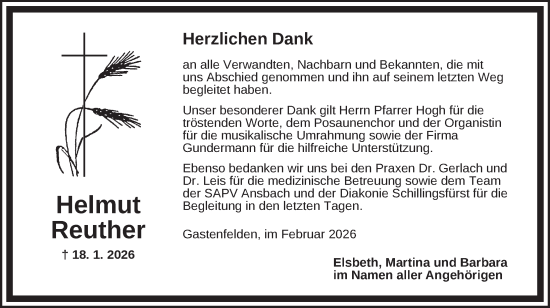 Traueranzeige von Helmut Reuther von Rothenburg