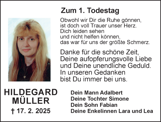 Traueranzeige von Hildegard Müller von Ansbach