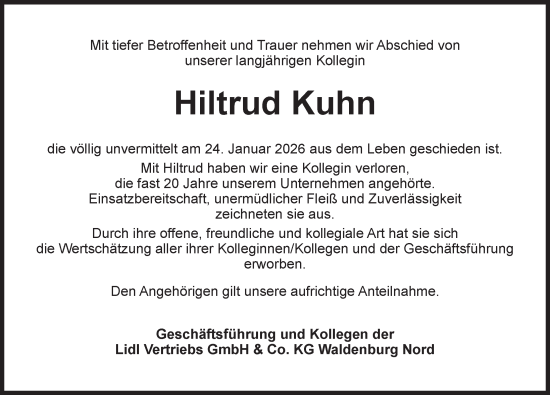 Traueranzeige von Hiltrud Kuhn von Ansbach