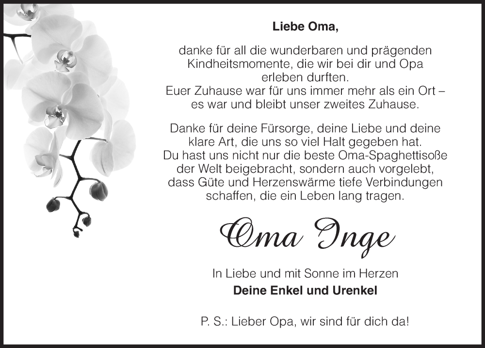  Traueranzeige für Inge  vom 03.02.2026 aus Ansbach