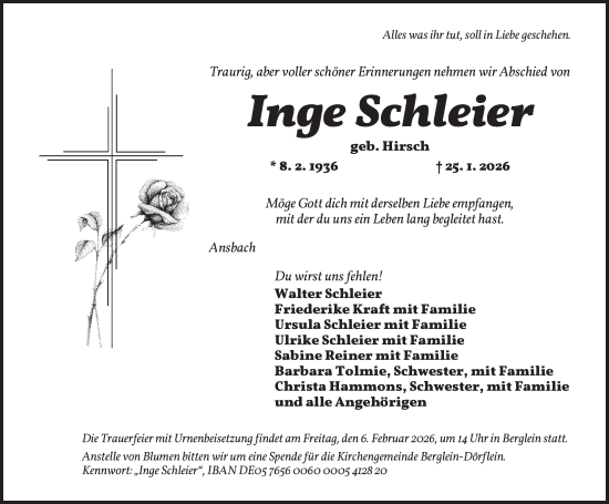 Traueranzeige von Inge Schleier von Ansbach