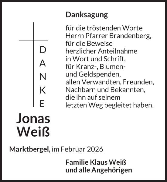 Traueranzeige von Jonas Weiß von Neustadt/ Scheinfeld/ Uffenheim