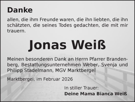 Traueranzeige von Jonas Weiß von Neustadt/ Scheinfeld/ Uffenheim