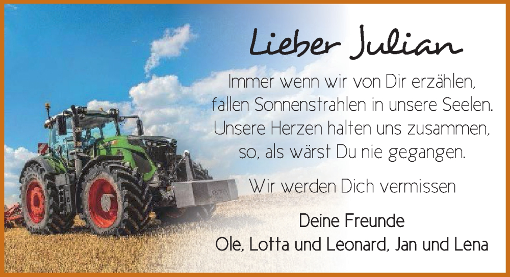  Traueranzeige für Julian Weckert vom 07.02.2026 aus Neustadt/ Scheinfeld/ Uffenheim