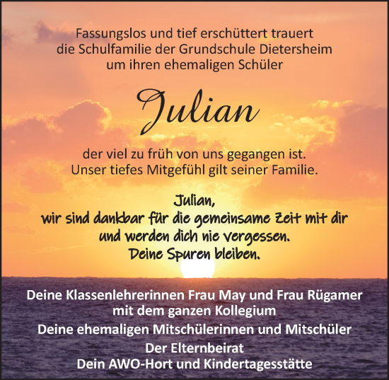 Traueranzeige von Julian Weckert von Neustadt/ Scheinfeld/ Uffenheim