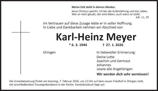Traueranzeige von Karl-Heinz Meyer von Dinkelsbühl/ Feuchtwangen