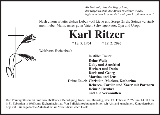 Traueranzeige von Karl Ritzer von Ansbach