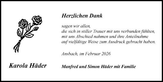Traueranzeige von Karola Häder von Ansbach