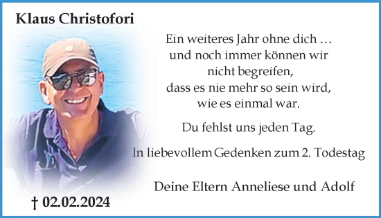 Traueranzeige von Klaus Christofori von Ansbach